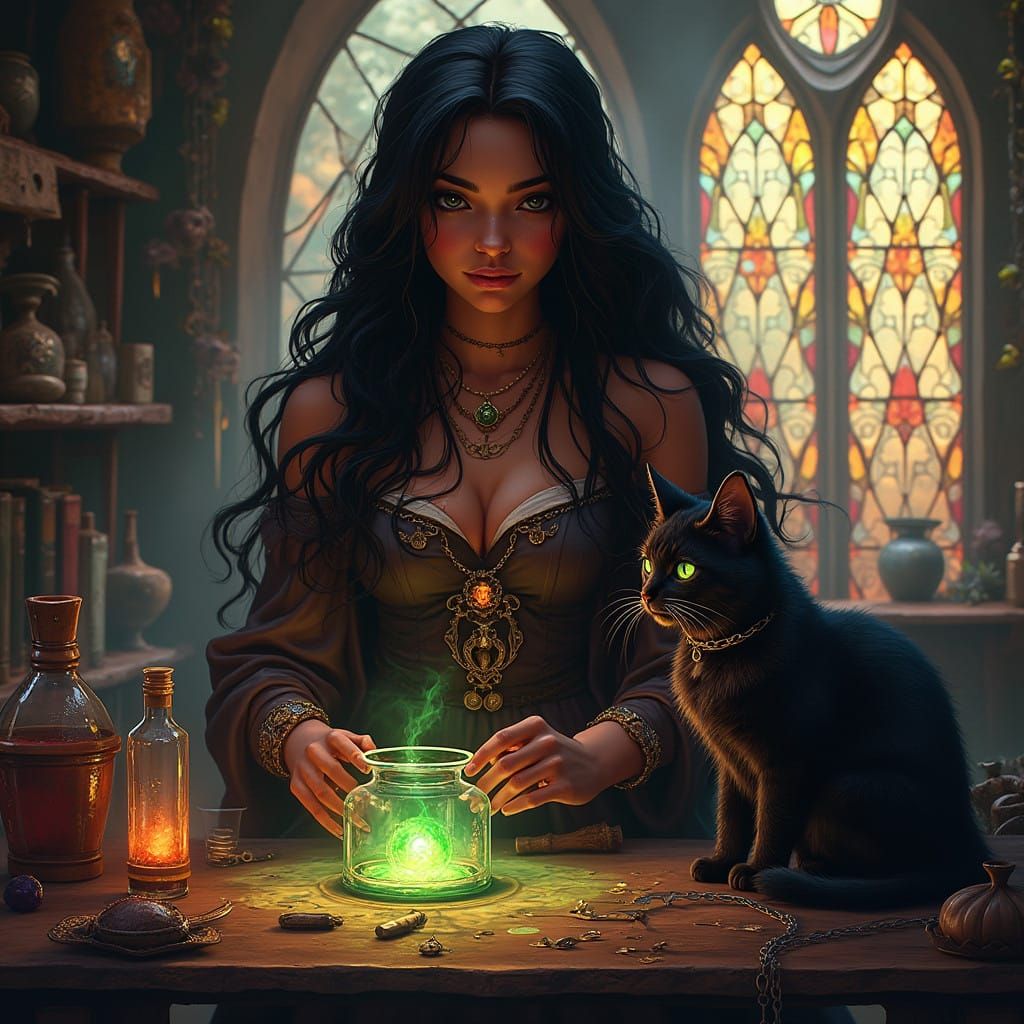 Enchanted Alchemist in Whimsical Workshop