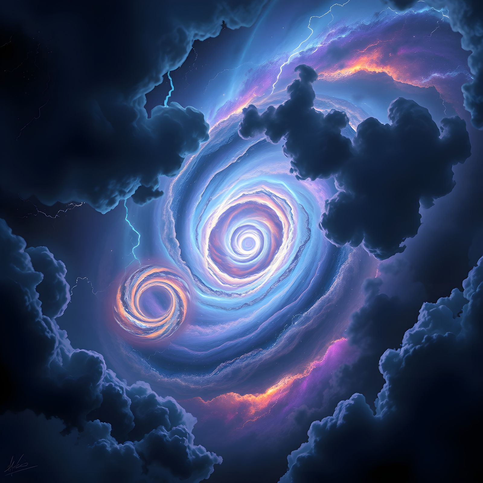 Galactic Collision: Spiral Galaxies Merge in Storm