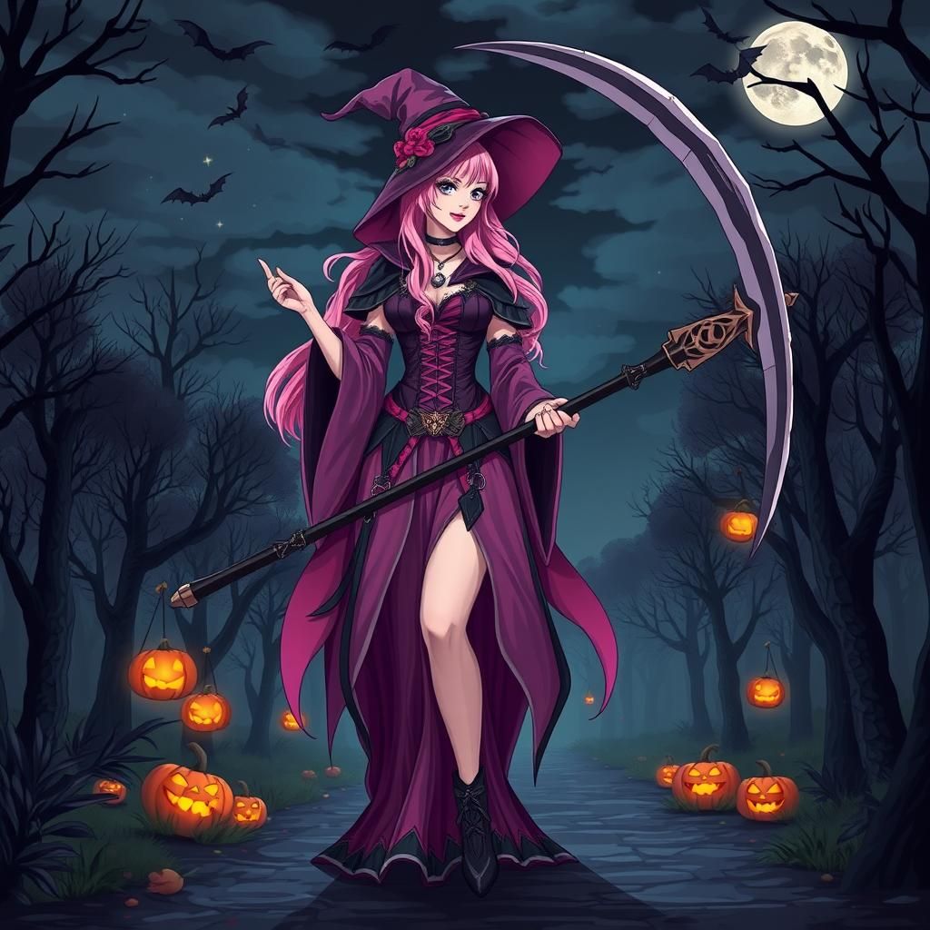 Enchanting Witchy Grim Reaper in a Halloween Forest