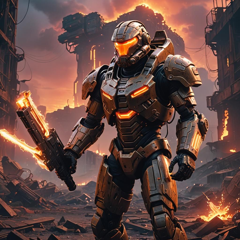 DoomSlayer with Plasma Rifle in Pixar-Style 3D