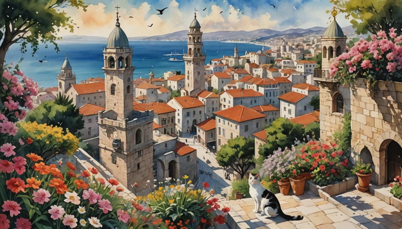 Idyllic Izmir Landscape in Watercolor Digital Art
