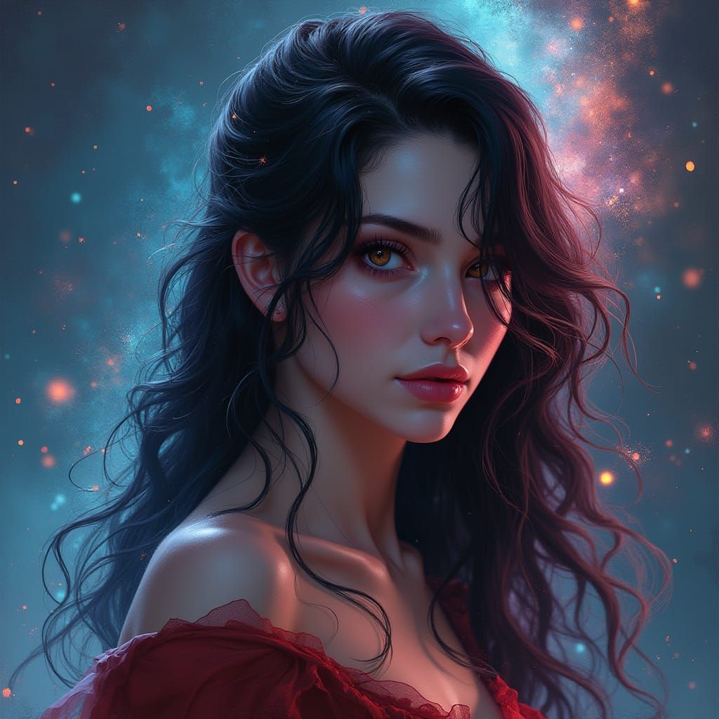 Pencil Drawn Beauty in Celestial Aurora