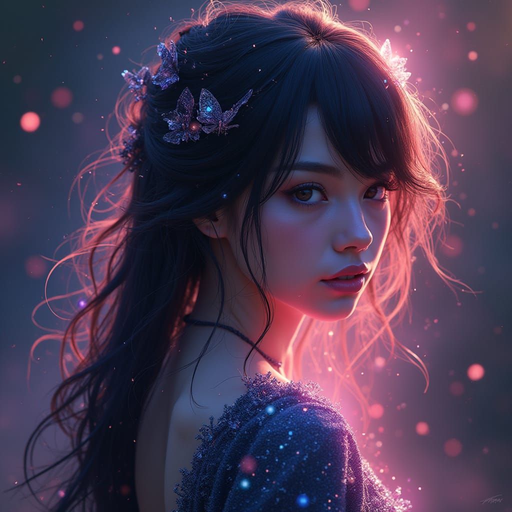 Pencil Drawn Beauty in Celestial Aurora Jubilee