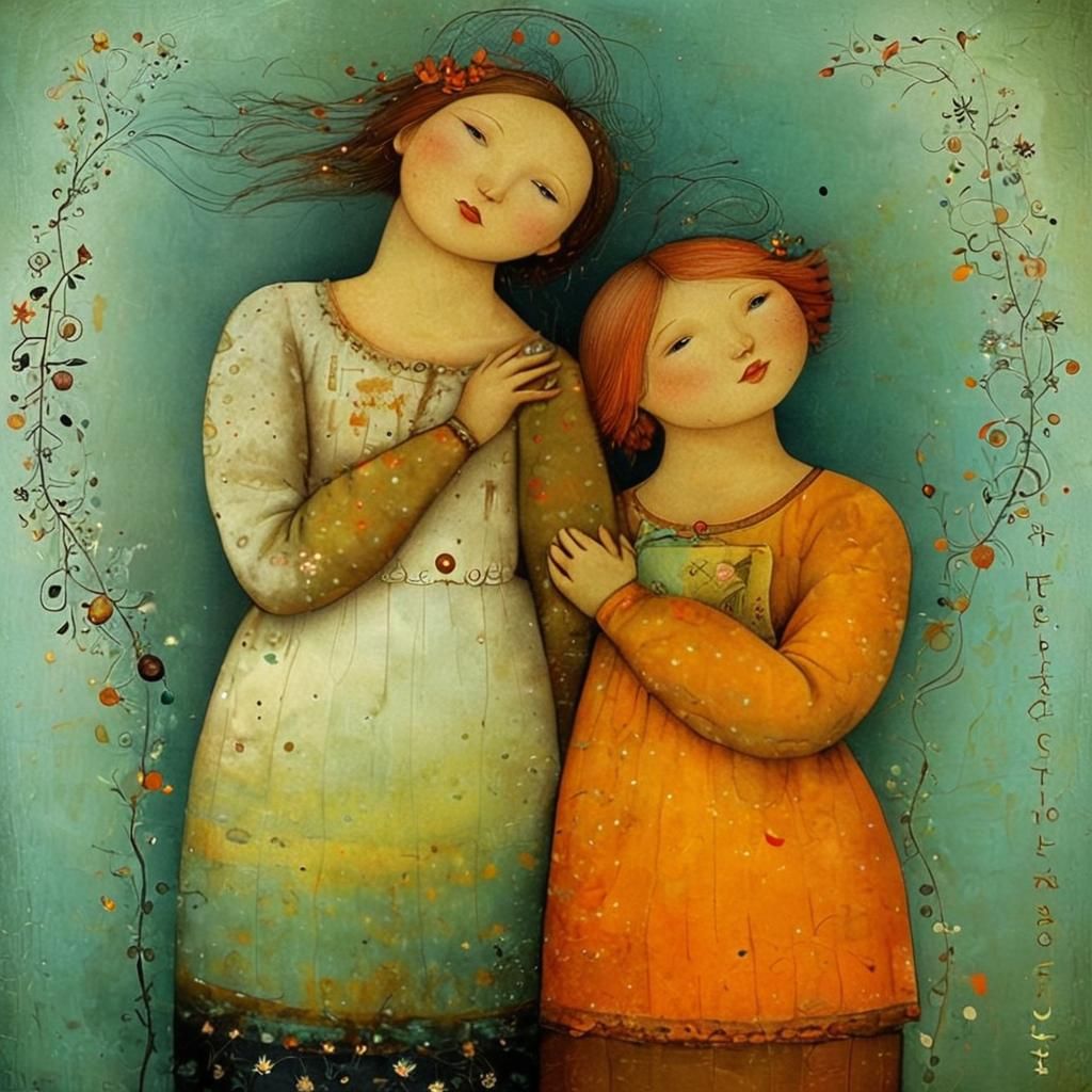 Intimate Portrait of Female Friendship in Watercolor Style