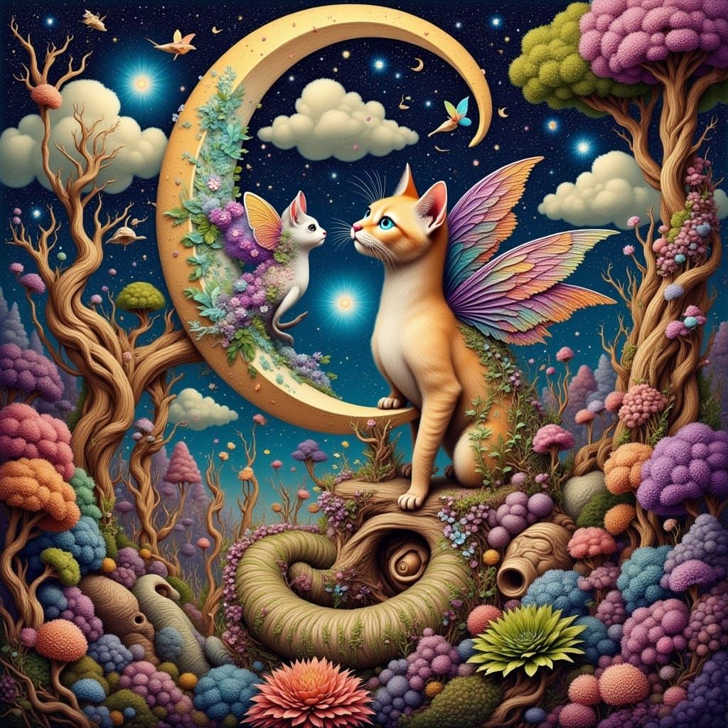 Cosmic Surreal Landscape with Cat Fairy by Max Ernst