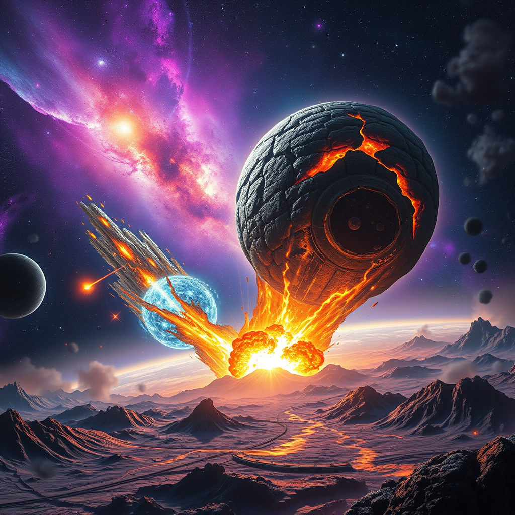 Epic Galaxy Impact: Sci-Fi Landscape in Digital Art