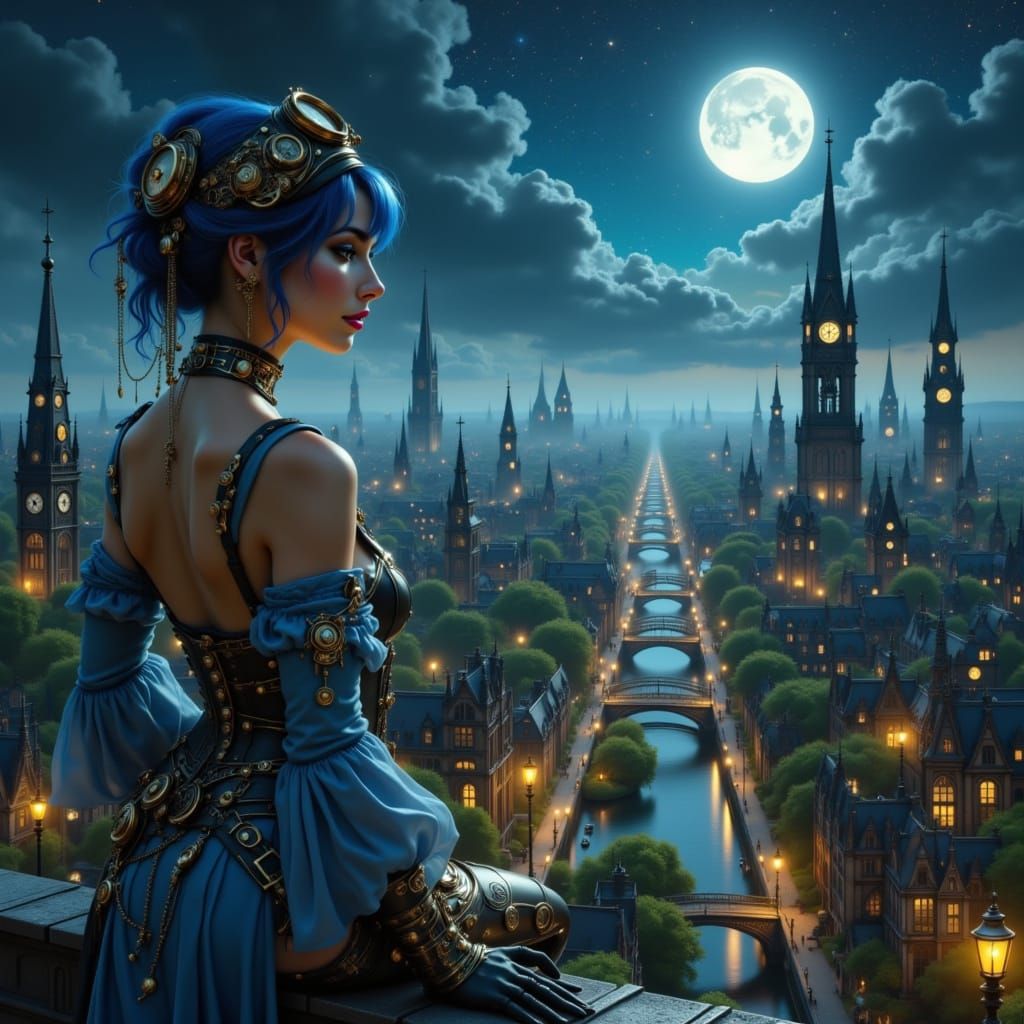 Steampunk Cityscape Under Enchanted Parisian Twilight