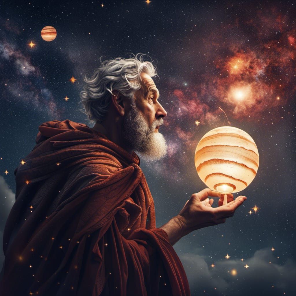 Greek Philosopher Stargazing Under Milky Way