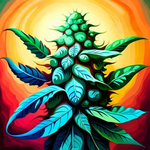 Marijuana Graffiti Art with Leaves and Buds