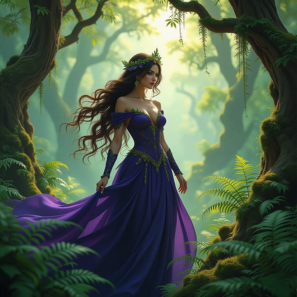 Goddesses of Forest Ferns in Dark Fantasy Style