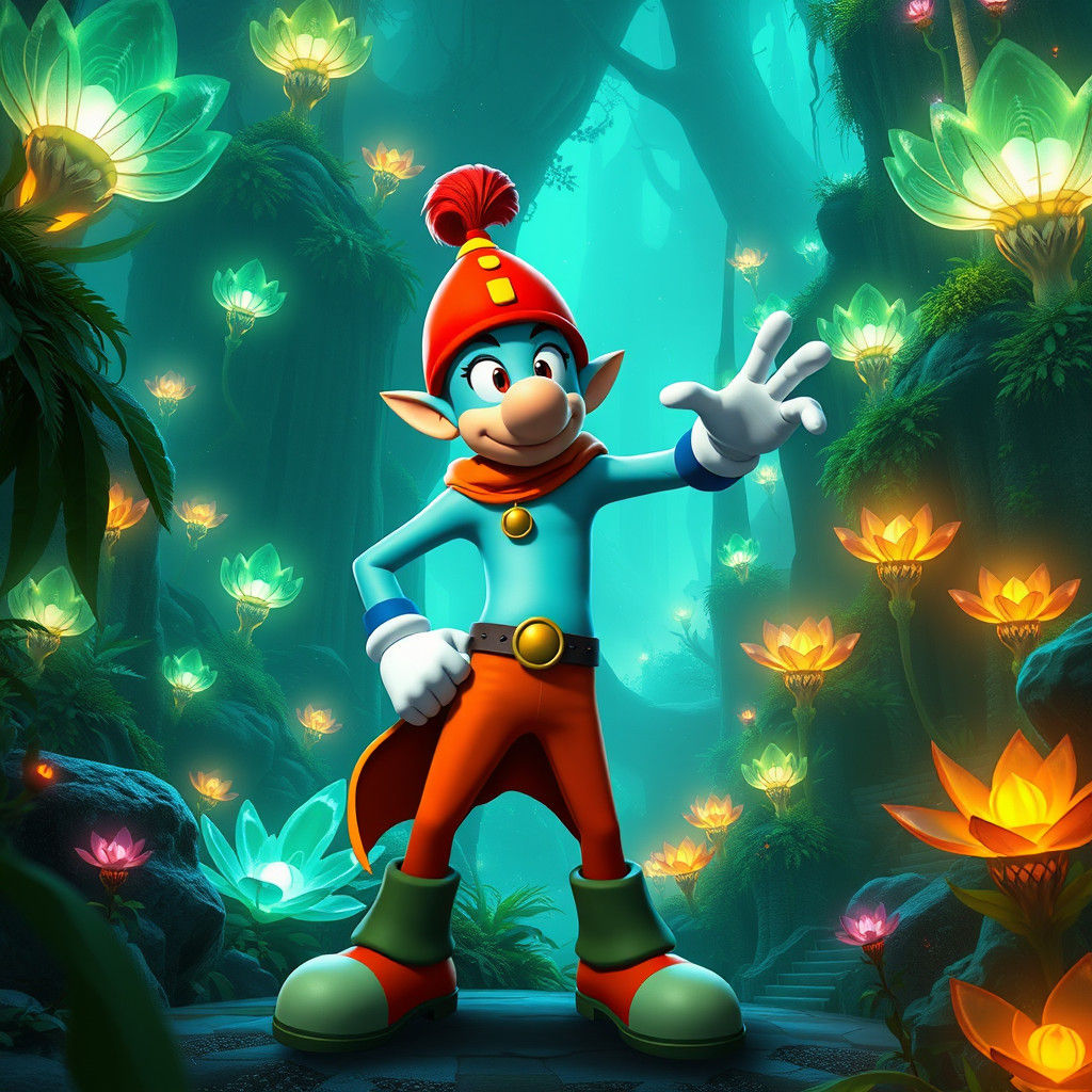 Rayman in Vibrant Turquoise and Orange Costume, Heroic in My...