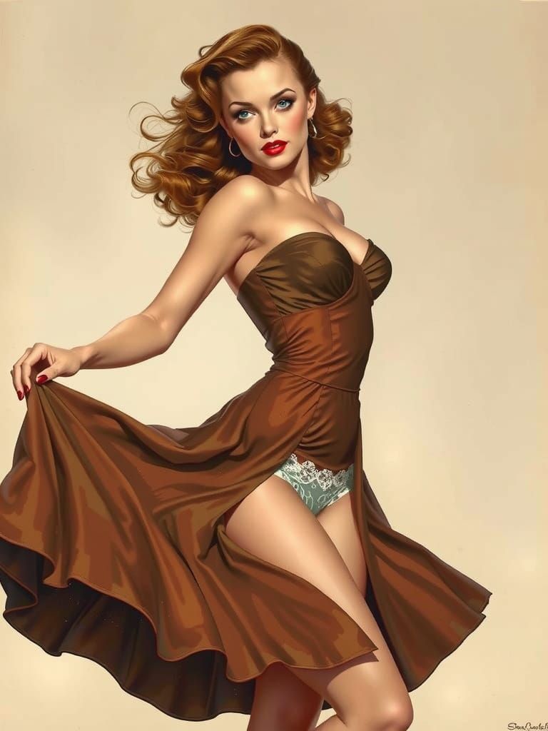 Woman in Red Dress: Pin-Up Style Art
