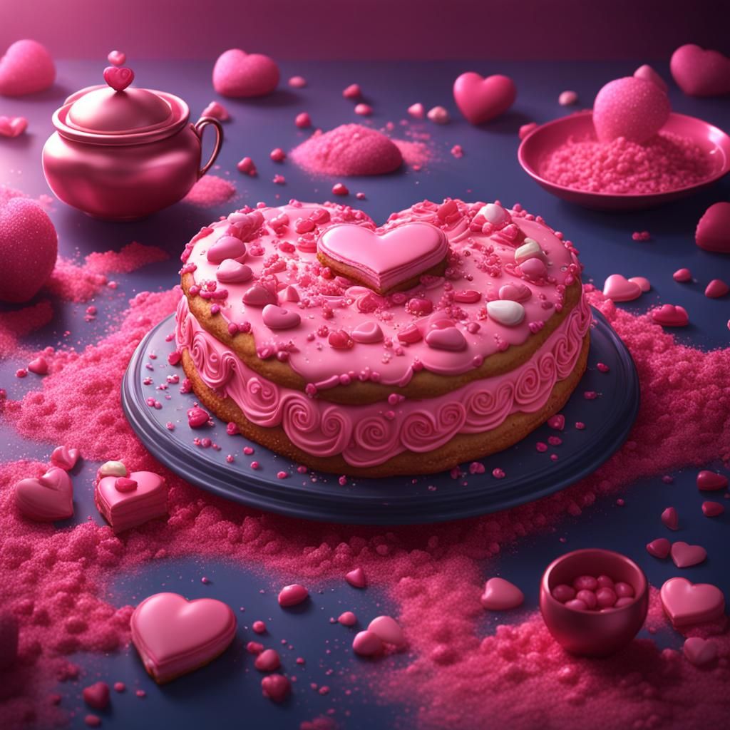 Pink Heart Bun Cake: Detailed Matte Painting
