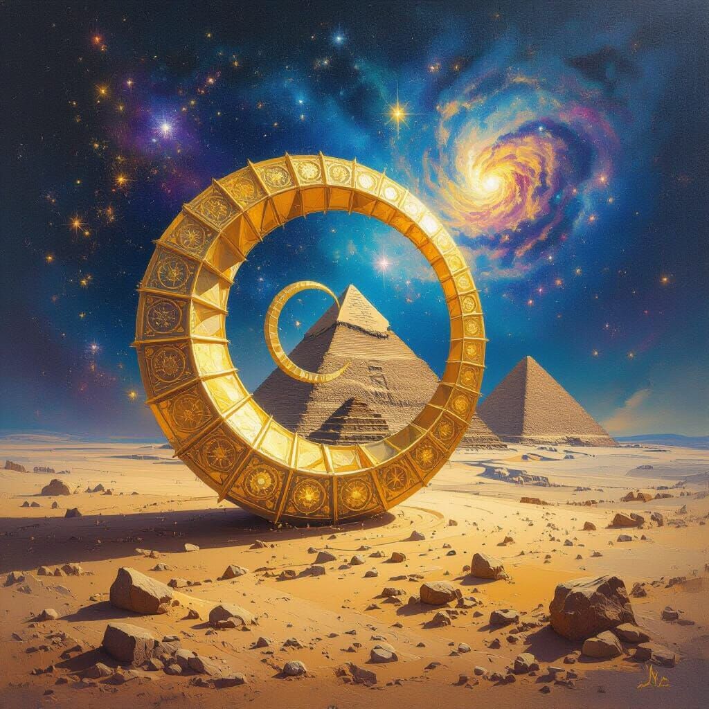 Golden Fibonacci Spiral in Cosmic Space with Ancient Pyramid...