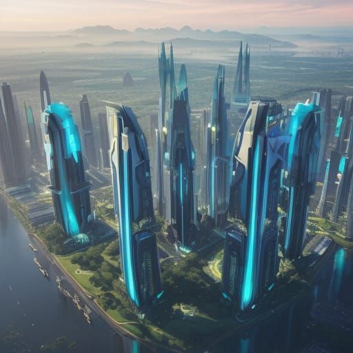 Futuristic Utopia with Crystalline Towers and Lush Landscape...