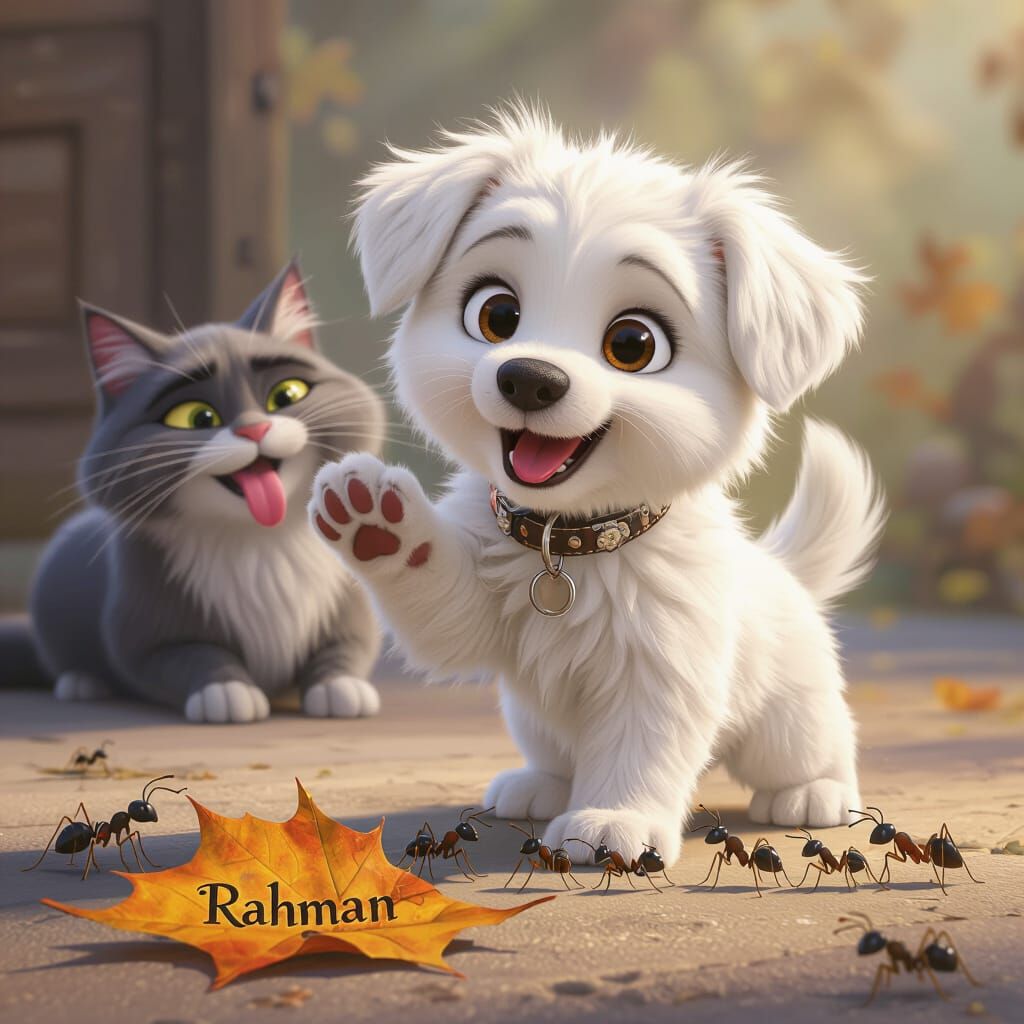 Puppy's Ant Encounter in Disney Animation Style