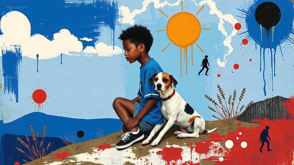 Boy and Dog in Basquiat-Inspired Neo-Expressionist Style