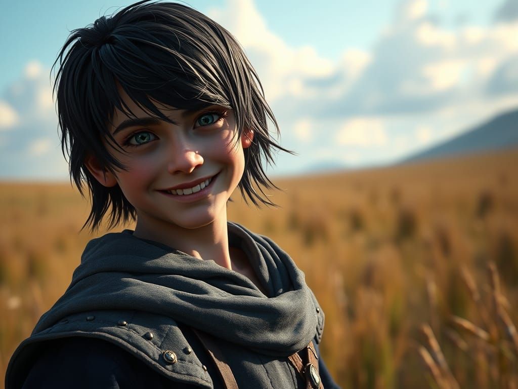 Medieval Boy in Whimsical Field Fantasy