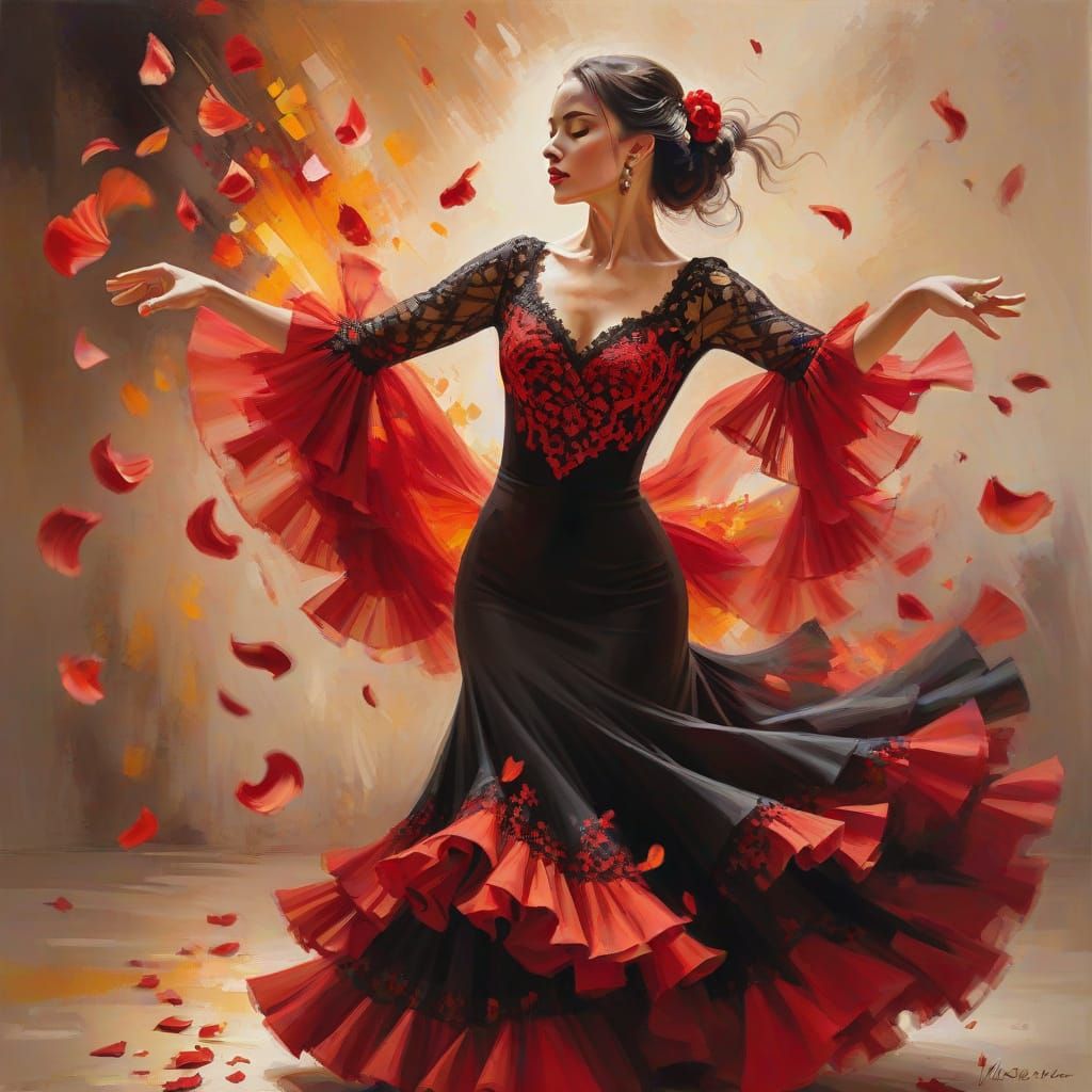Flamenco Dancer in Red Dress: Expressive Art