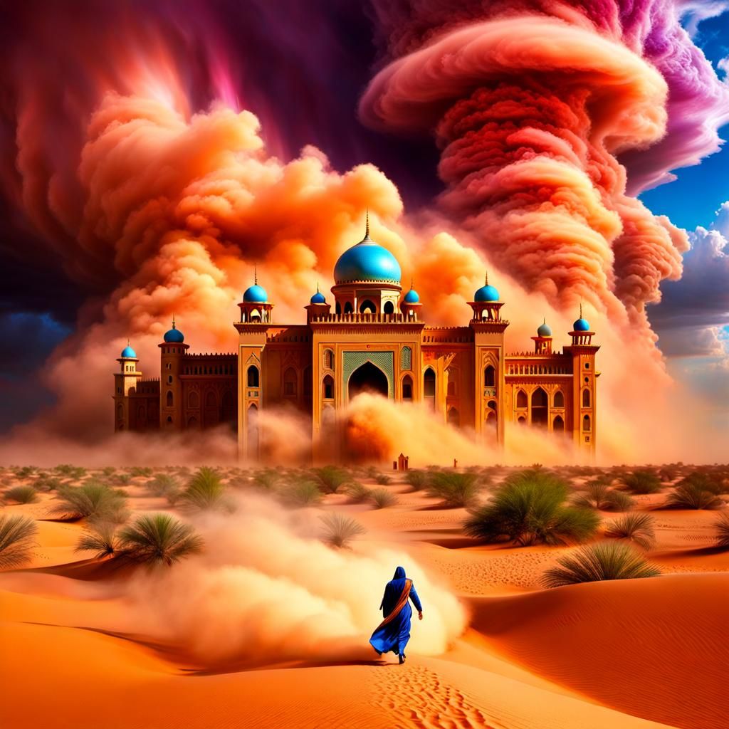 Giant Haboob Engulfs Desert Palace: Fantasy Art