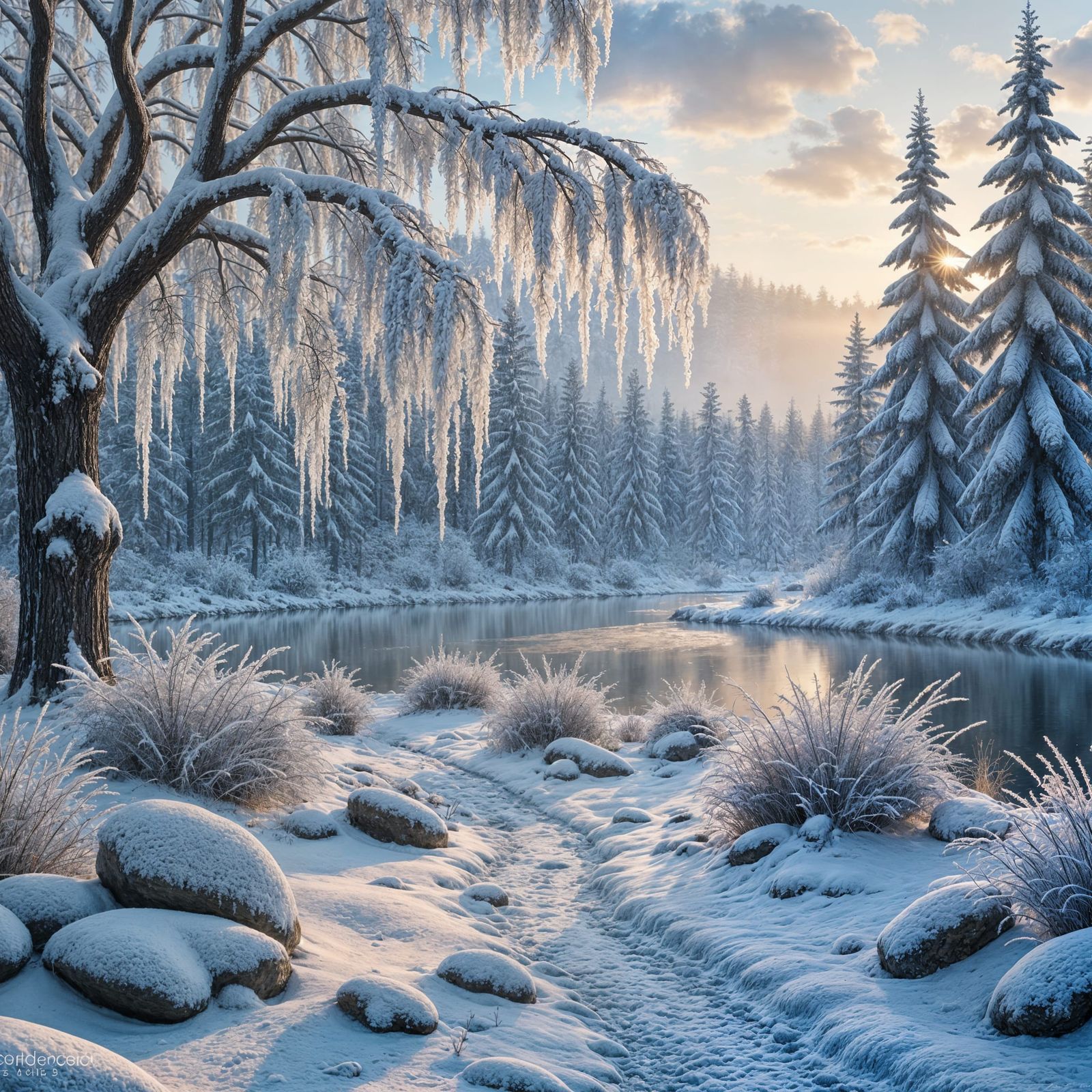 Serene Frosty Landscape with Delicate Ice Accents