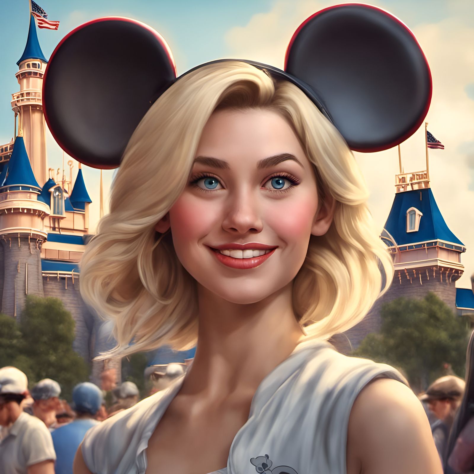 Blonde Woman with Mickey Ears at Disneyland