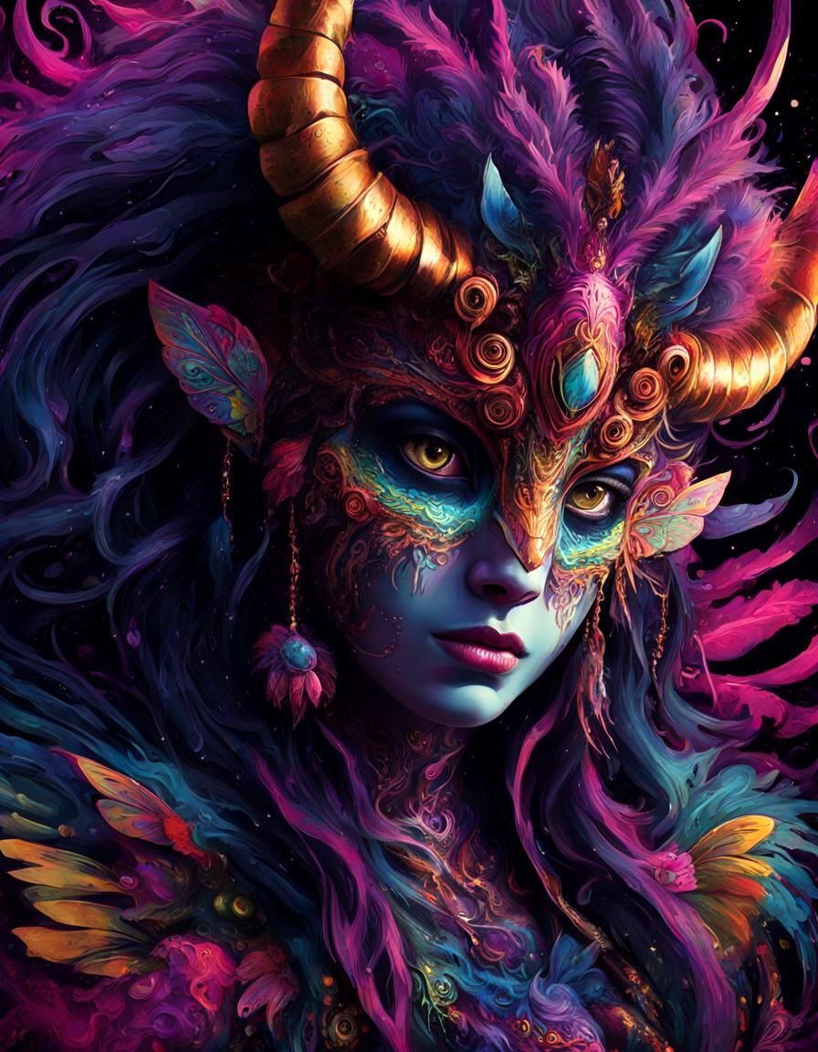 Psychedelic Ink Monster with Butterfly Wings