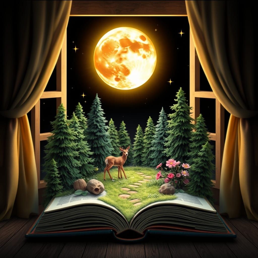 Glowing Moonlit Forest Scene in Digital Art