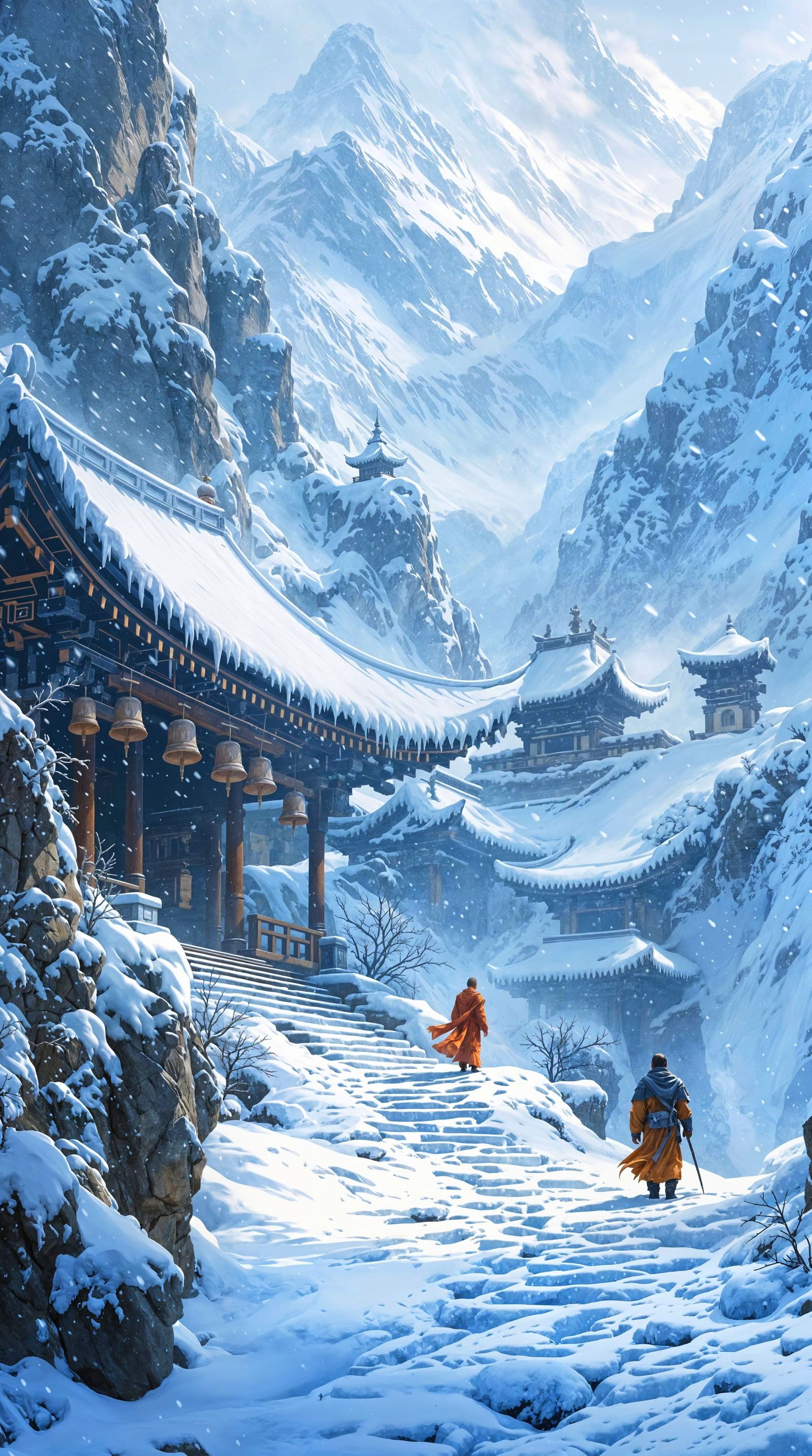 Misty Snowy Temple Path in East Asian Style