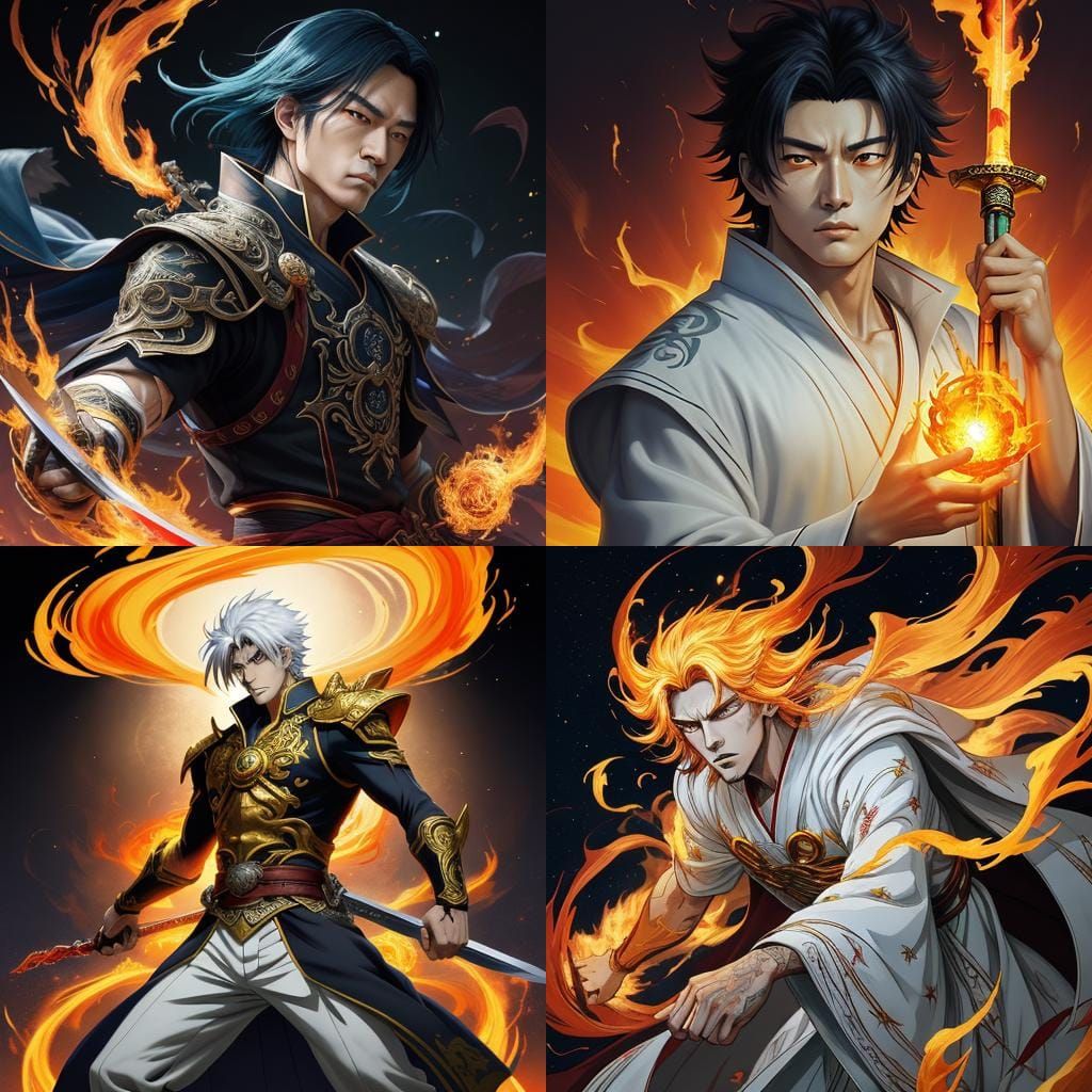 Mystical Man with Flame Mark and Fiery Hair