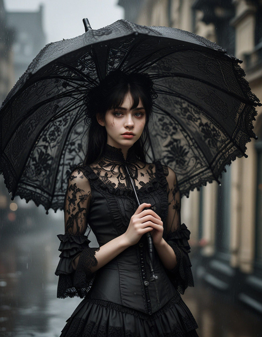 Gothic Girl in the Rain, Cinematic Photography