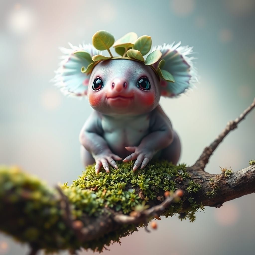 Axolotl-Koala Hybrid with Eucalyptus Crown in Dreamlike Styl...