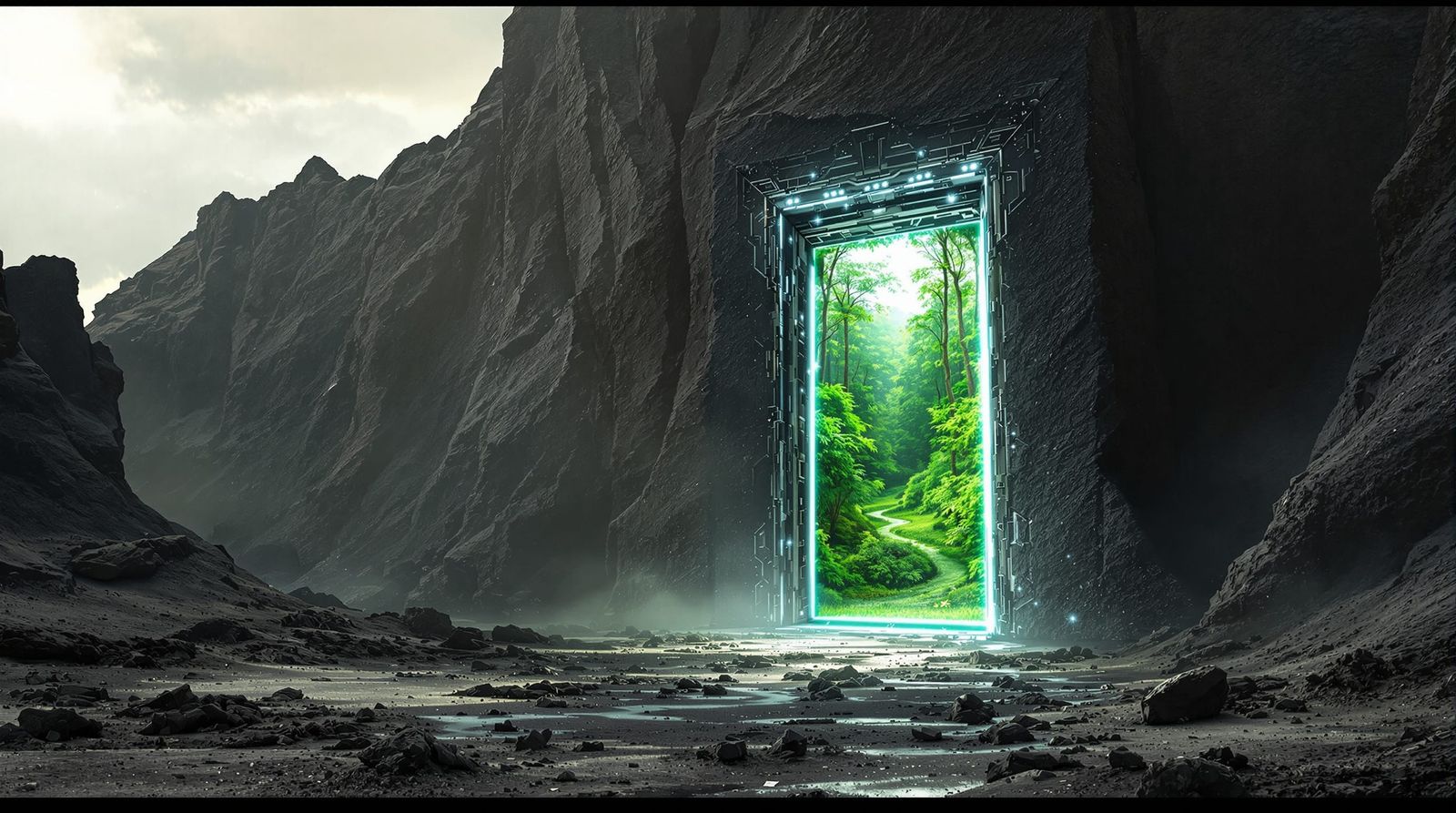 Ethereal Portal Between Worlds: Fantasy Landscape