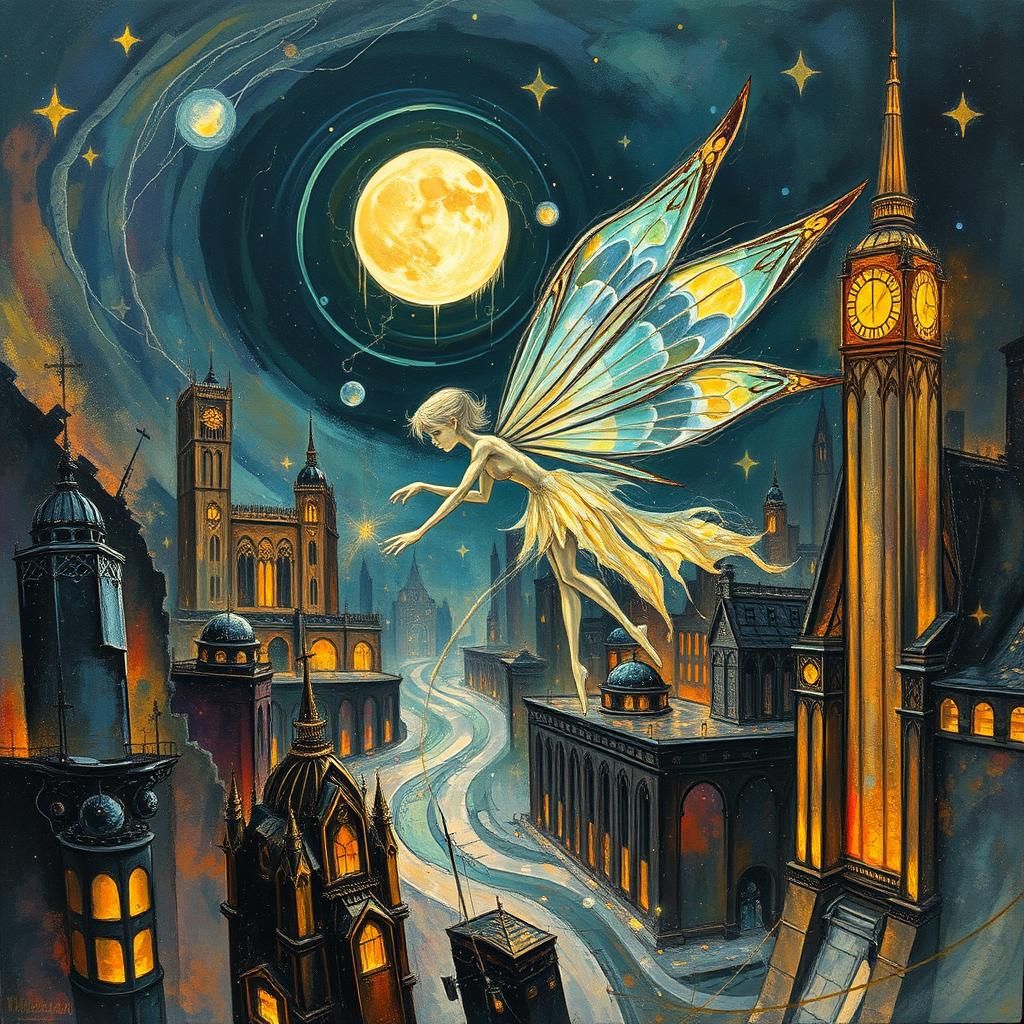 Fairy Elf in Dystopian Impasto Dreamscape