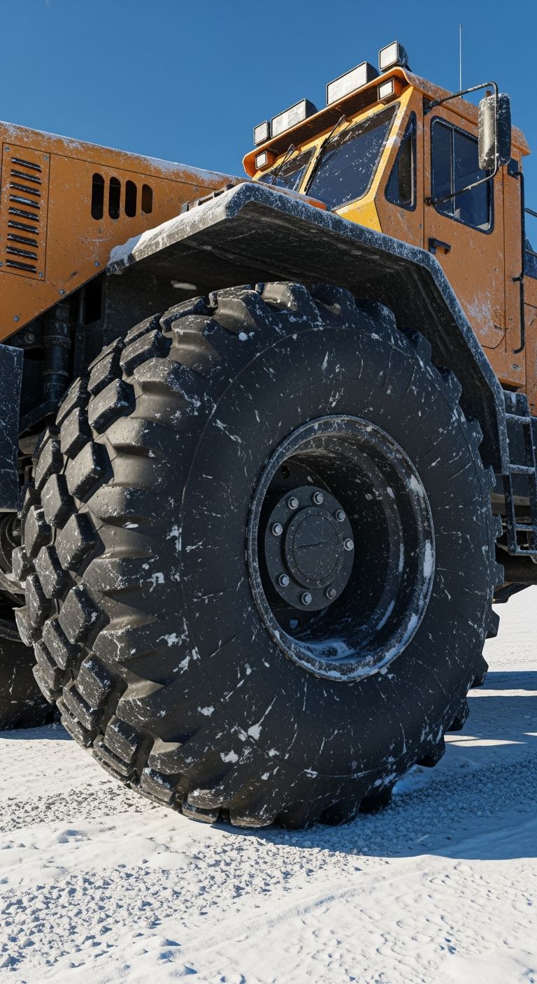 Massive Tire on All-Terrain Machine Under Blue Sky