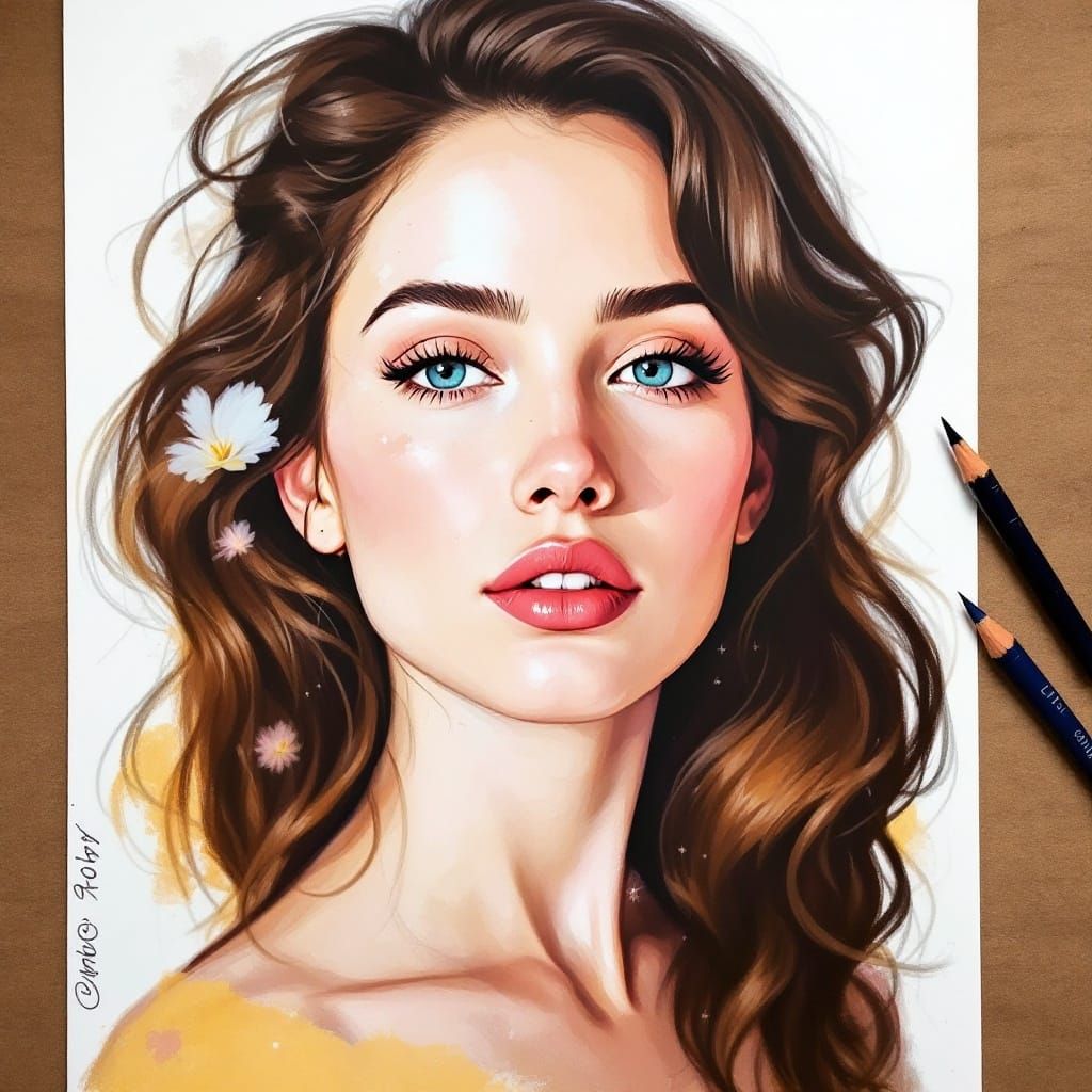 Vibrant Portrait in Colored Pencil and Pen