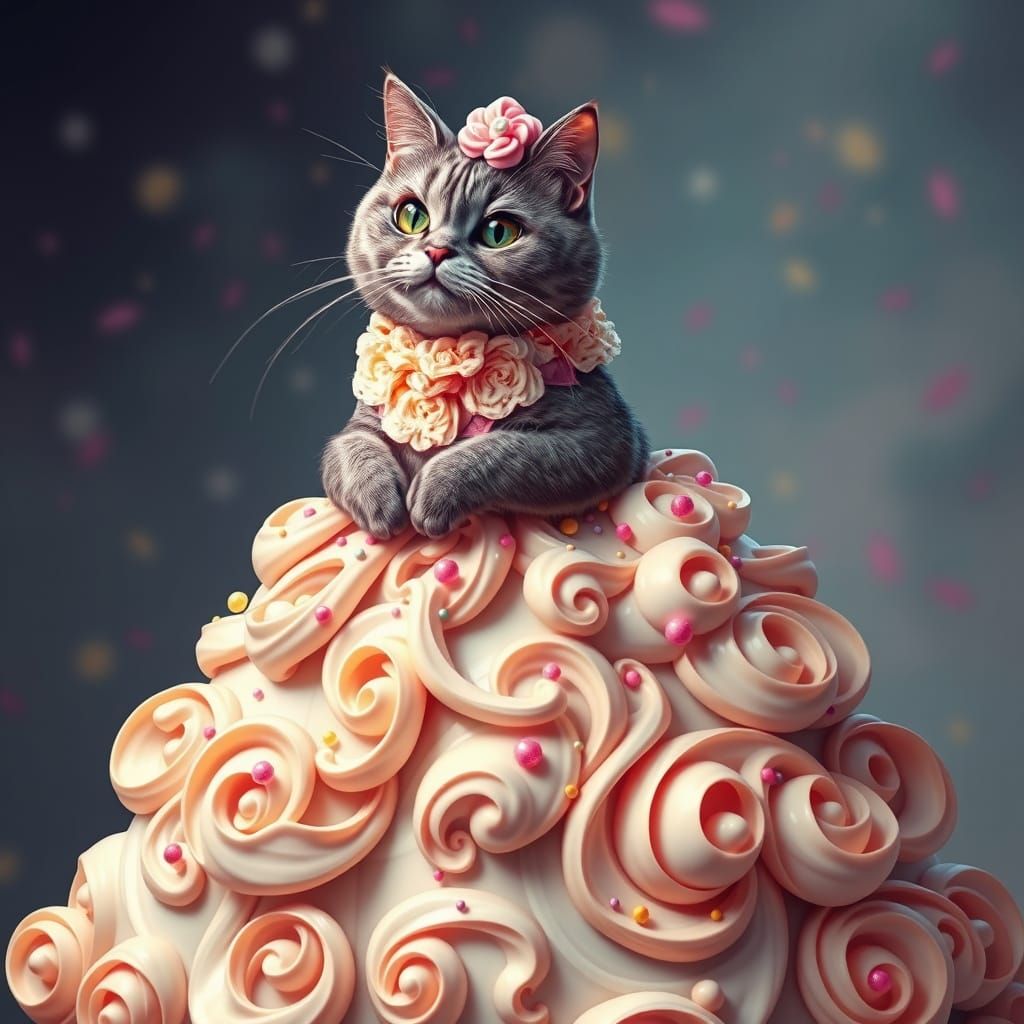 Whimsical Pusheen in a Sugar Sweet Art Nouveau Gown
