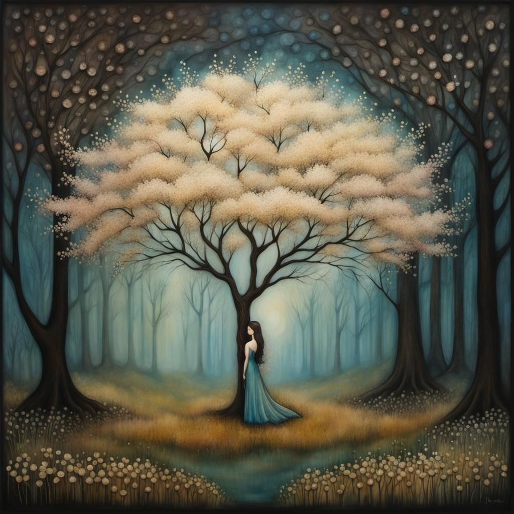 Transparent Girl with Blossoms in Art Brut Style