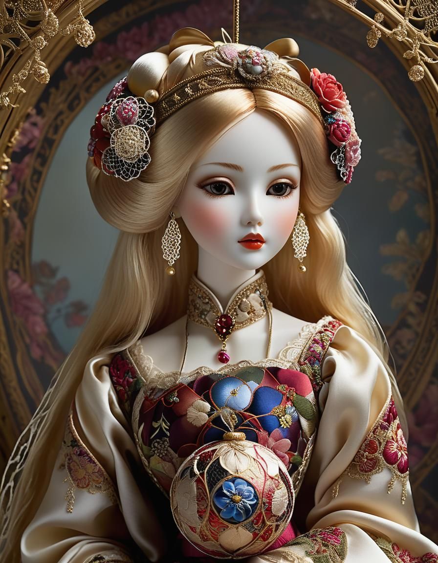 Enchanted Temari Doll in Semi-Raphaelite Style