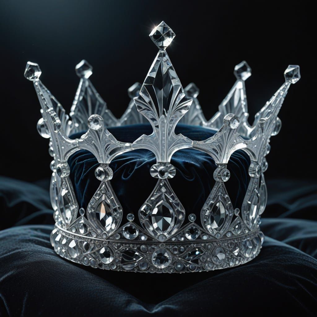Crystal Ice Crown on Velvet Cushion