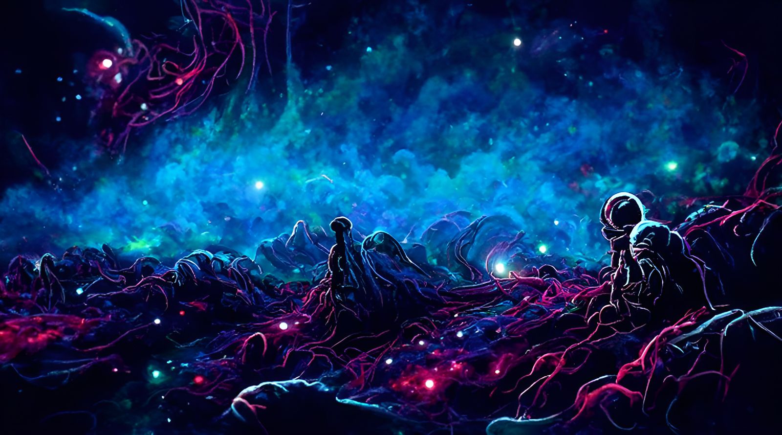 Dreamlike Cosmic Landscape in Expressionist Style
