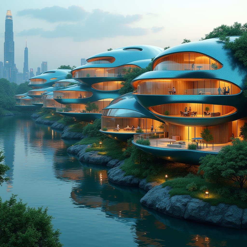 Surreal Futuristic Building Complex in Iridescent Bloom Styl...