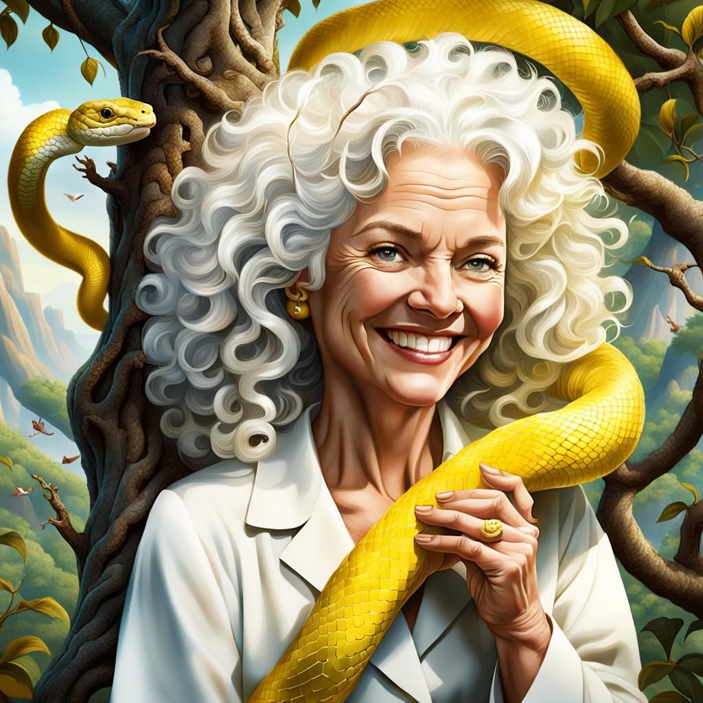 Woman Holds Boa Snake in Matte Painting