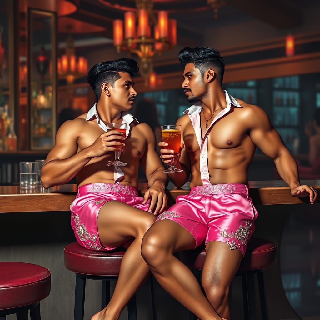 Indian Men in Bar, Art Nouveau and Futuristic Styles