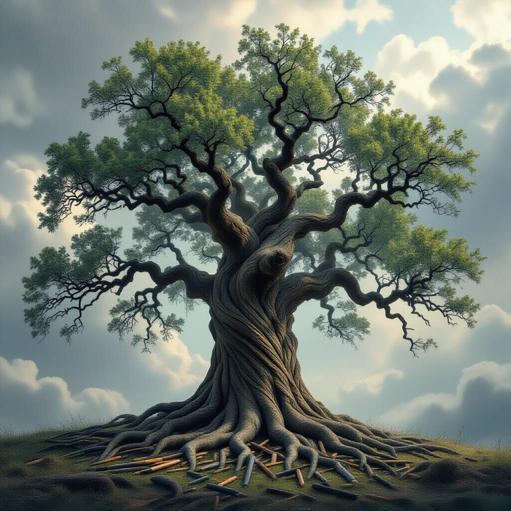 Majestic Oak Tree Transformed into Graphite Pencils
