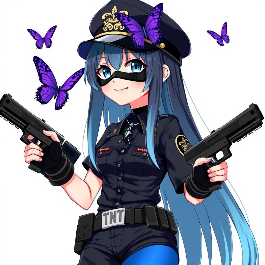 Anime Girl Controlled by a Purple Butterfly in Cyberpunk Sty...