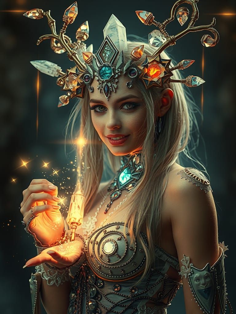 Cyborg Dryad Witch in Sci-Fi Fantasy Style