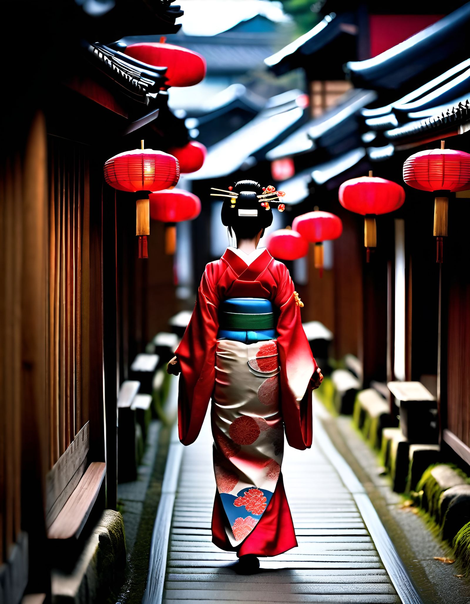 Geishas Stroll Kyoto Streets: Photorealistic CGI Masterpiece
