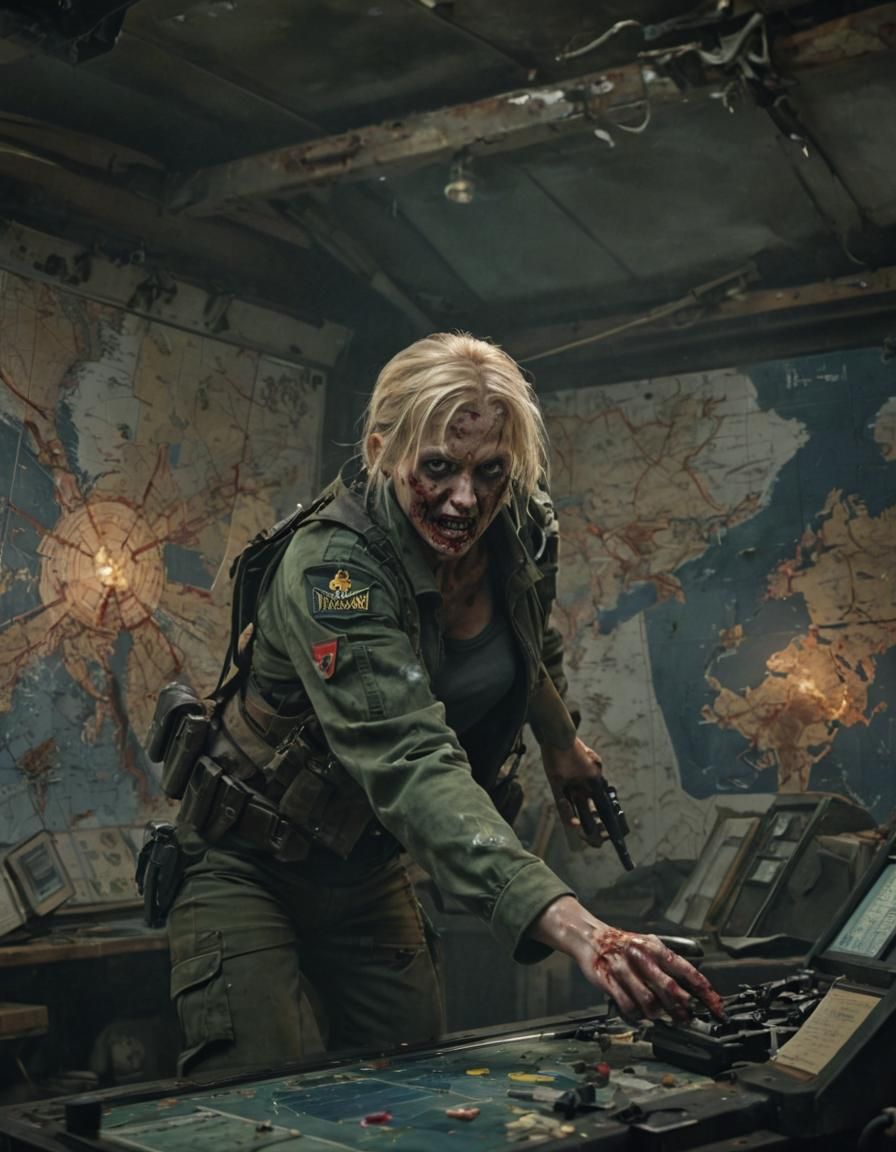 Zombie Soldier Transformation in a Dimly Lit Wheelhouse