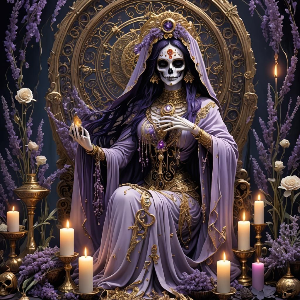 Santa Muerte Weighing Souls: Anime Style Art